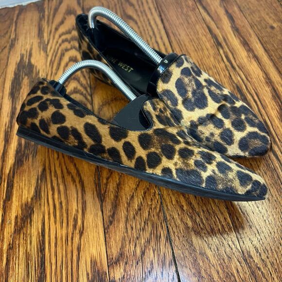 Nine West Black & Gold Leopard Print Loafers Size 7M Ballet Flats Moto Boho Edgy - Picture 1 of 16